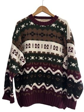 Cabin Fair Isle Sweater Nordic Western Knit Cozy Grandpa Aesthetic